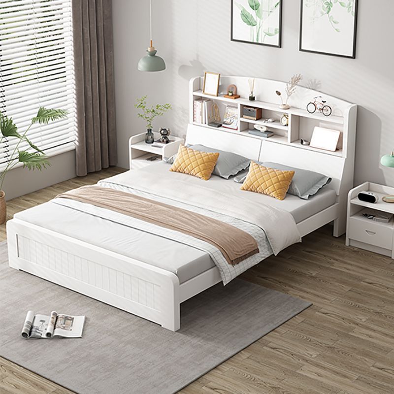 Modern Platform Bed 39.37" High Solid Wood Bed Frame with Shelves and Mattress
