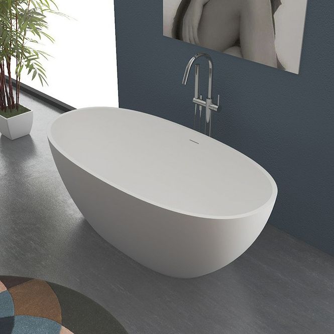 Oval Stone Soaking Bathtub Antique Finish Freestanding Bath Tub