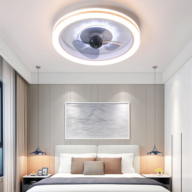 Einfachheit runde LED -Deckenventilator Acryl Schlafzimmer Halbflush -Leuchte mit 3 Klingen
