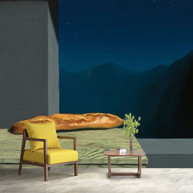 Full Size Baguette Wall Mural Decal Stain-Proof Surrealist Kitchen Wall Art in Blue-Yellow-Green