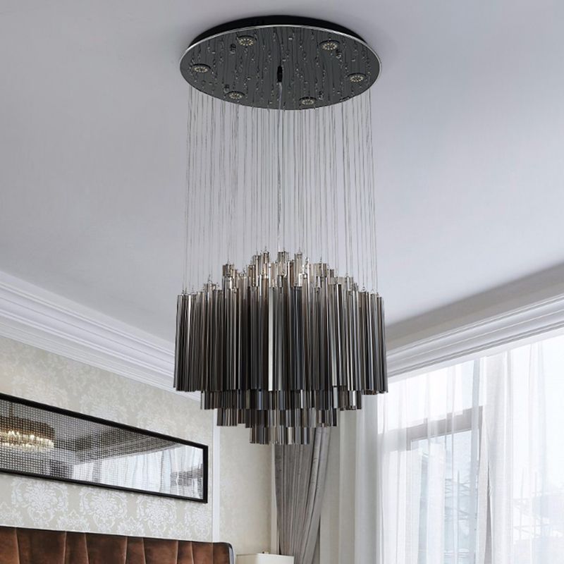 31.5"/35.5" Wide Hexagon Pendant Light Contemporary Black Crystal Rod LED Ceiling Hang Fixture
