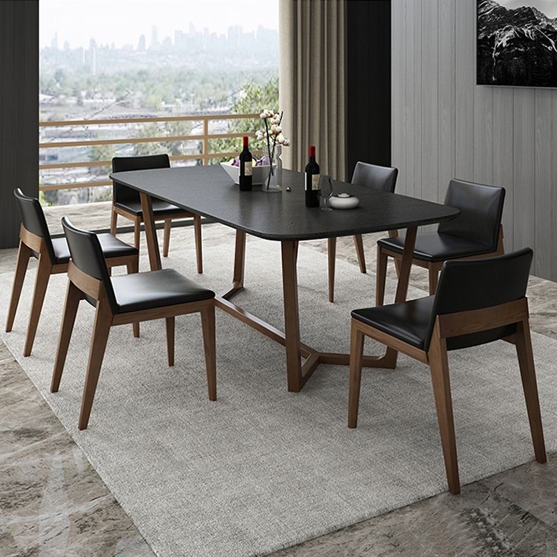 Modern Rectangle Dining Site Table Stone Dining Room Collection with Trestle Base