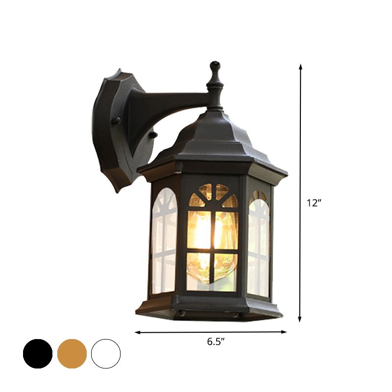 Illuminazione a 1 testa Castle Sconce Country Lampada montata in alluminio bianco/nero/ottone con tonalità in vetro trasparente