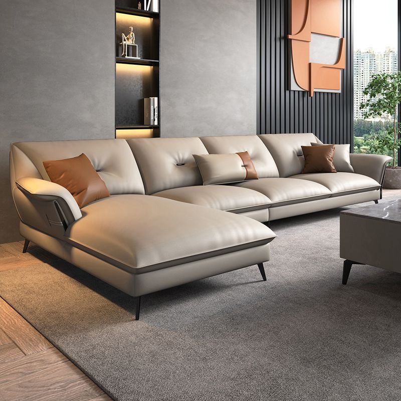 Brown/Gray Modernism 4-seat Sectional Tufted Flared Arm Sectional