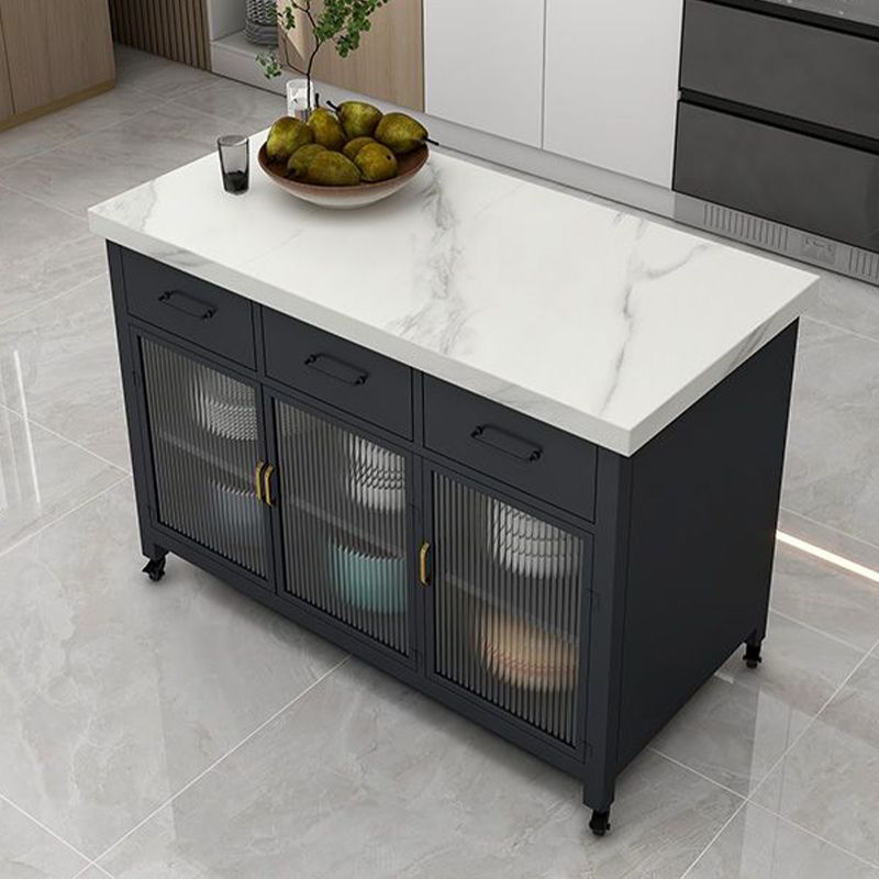 Faux Marble Contemporary Kitchen Island Cart for Dining Room