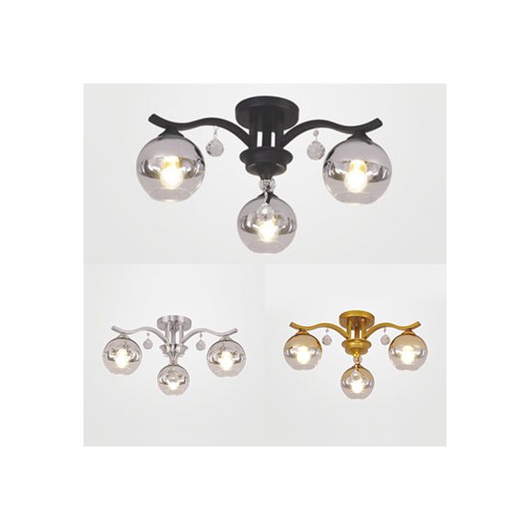Sphere Shade Plafond Light With Crystal Deco 3 Lights Modern Clean Glass Glass Plafond Lampy Ford pour chambre