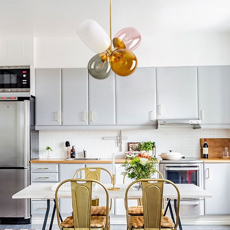 Buntes Glasschatten 4-leichter Anhängerlampe postmoderner Kunst dekorativ