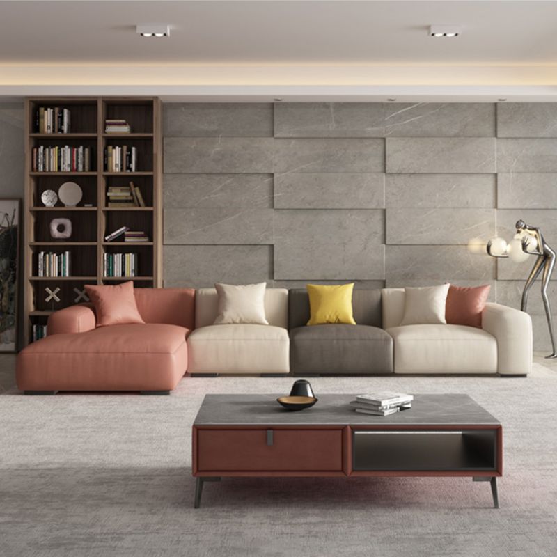 Stationary Faux Leather Living Room Square Arm Cushions Sofa