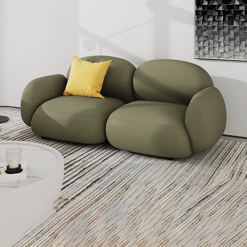 Contemporary Square Arm Sofa with Pillows Seating in Green and Beige