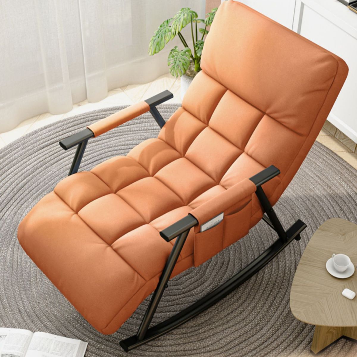 Contemporary Black Metal Base Recliner Chair with Side Pockets