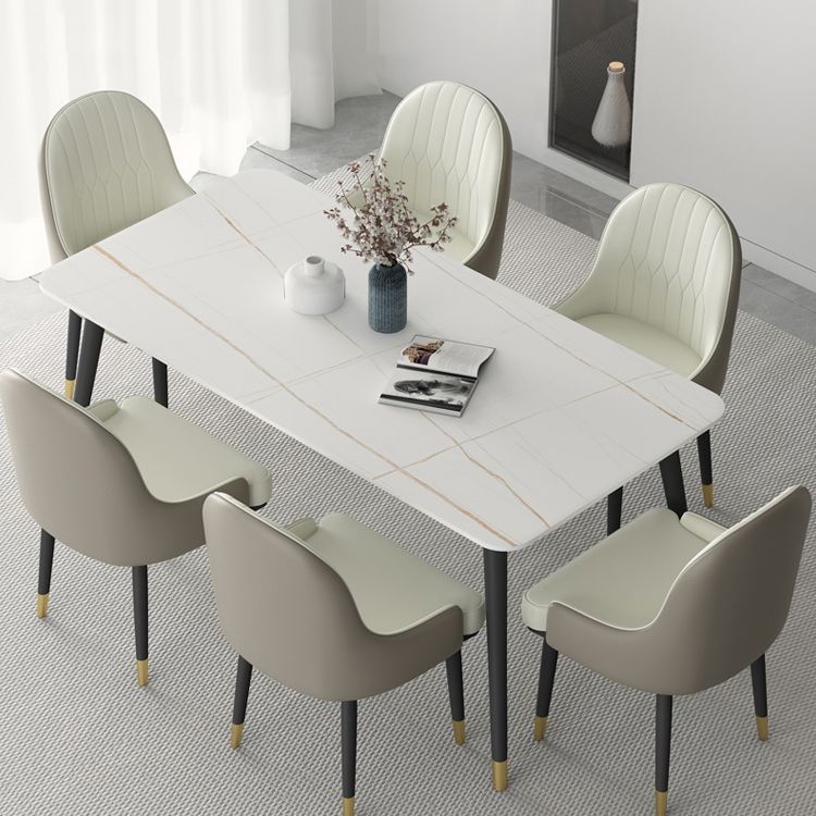 Rectangle Dining Table Set 1/5/7 Pcs Sintered Stone Dining Table with Upholstered Chairs