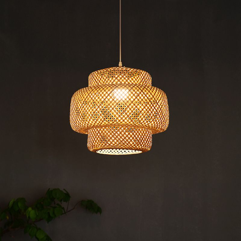 Layered Pendant Light Contemporary Bamboo Single-Bulb Restaurant Suspension Light Fixture