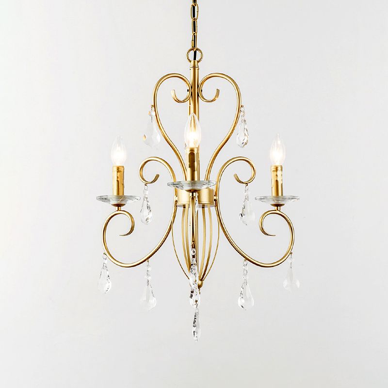 Modern Style Candle Hanging Lamp with Clear Crystal Accent 3/6 Lights Chandelier Lighting in Gold
