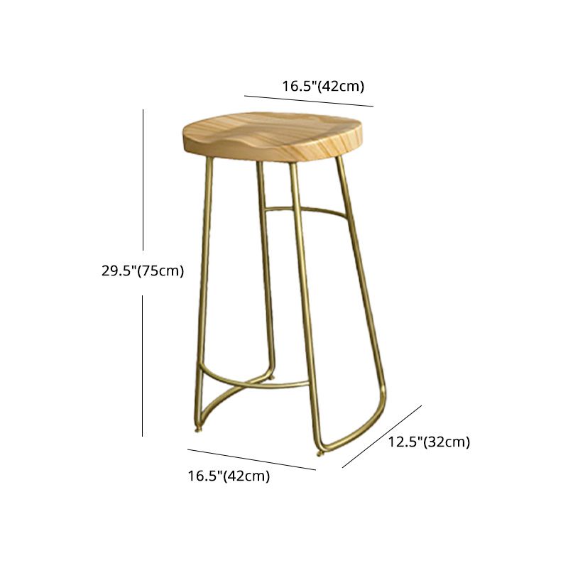 Glam Wood Counter Bar Stool Backless Saddle Seat Bar Stool with Iron Base