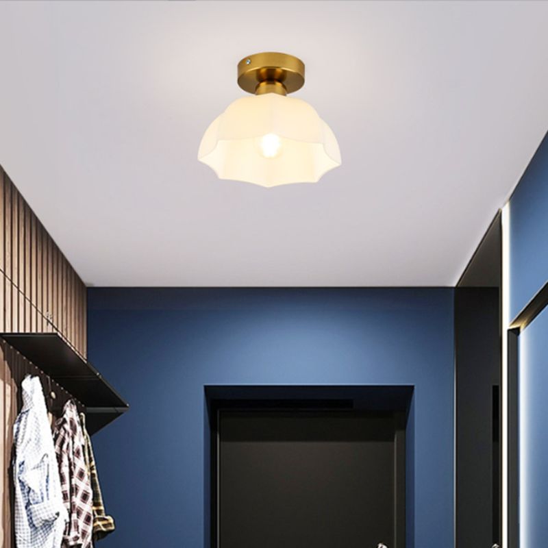 Geometric Shape Glass Flush Light Modern Style 1 Light Flush Mount Ceiling Lights in Gold