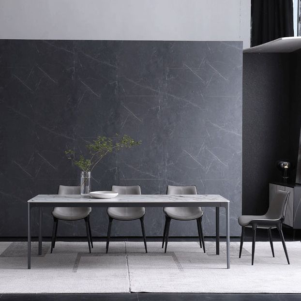 Metal Contemporary Rectangular Dining Table with 4 Legs Sintered Stone Table for Home
