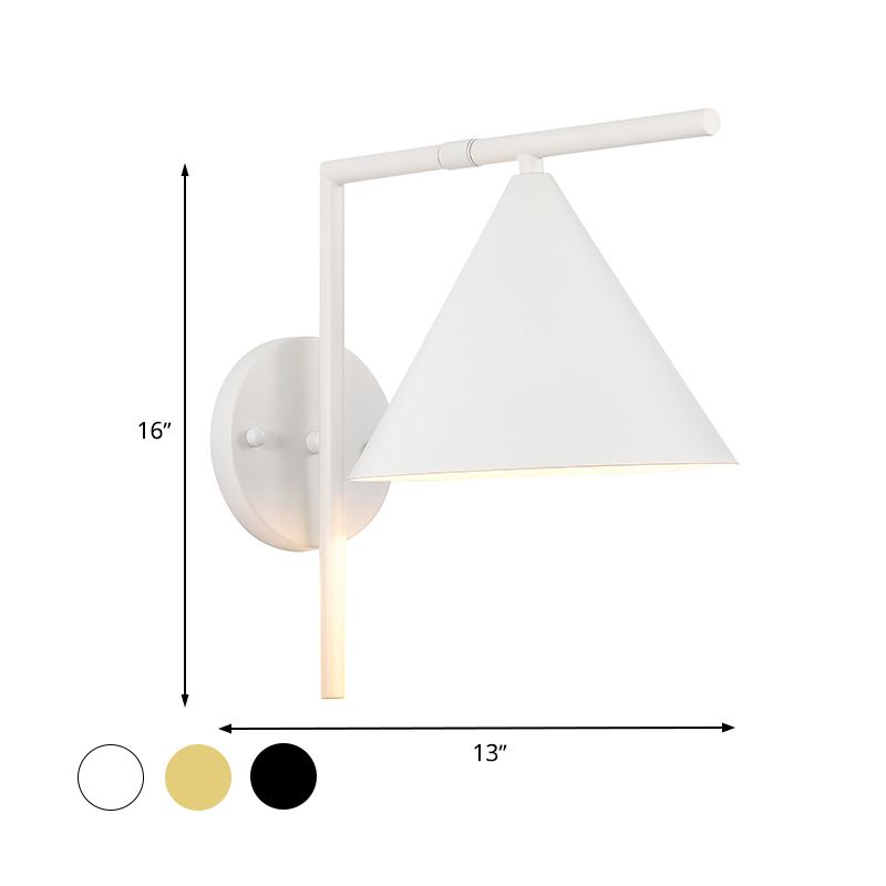 Conical Wall Sconce Lighting Contemporary Metal 1 Head Black/White/Gold Wall Light for Bedroom