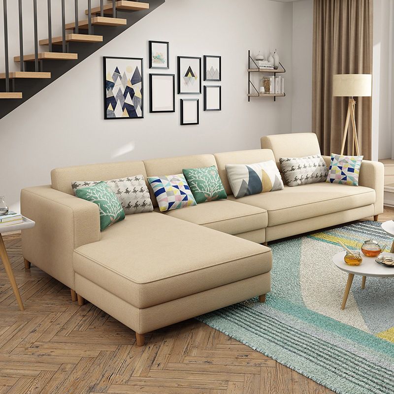 Washable Linen Sectional 129.92" L Square Arm Sectional for Living Room