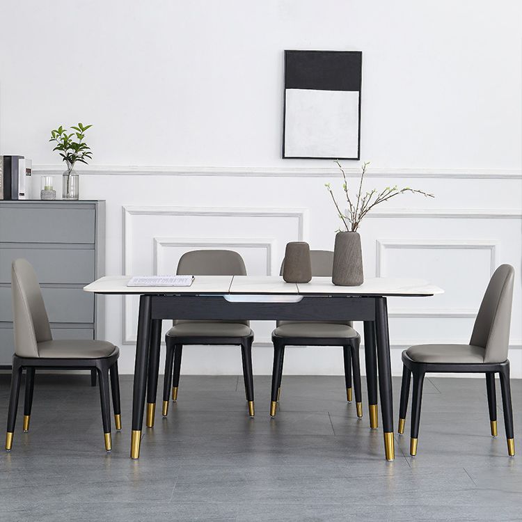 Minimalist Sintered Stone Extendable Dining Set Rectangle Shape White Dining Set for Kitchen