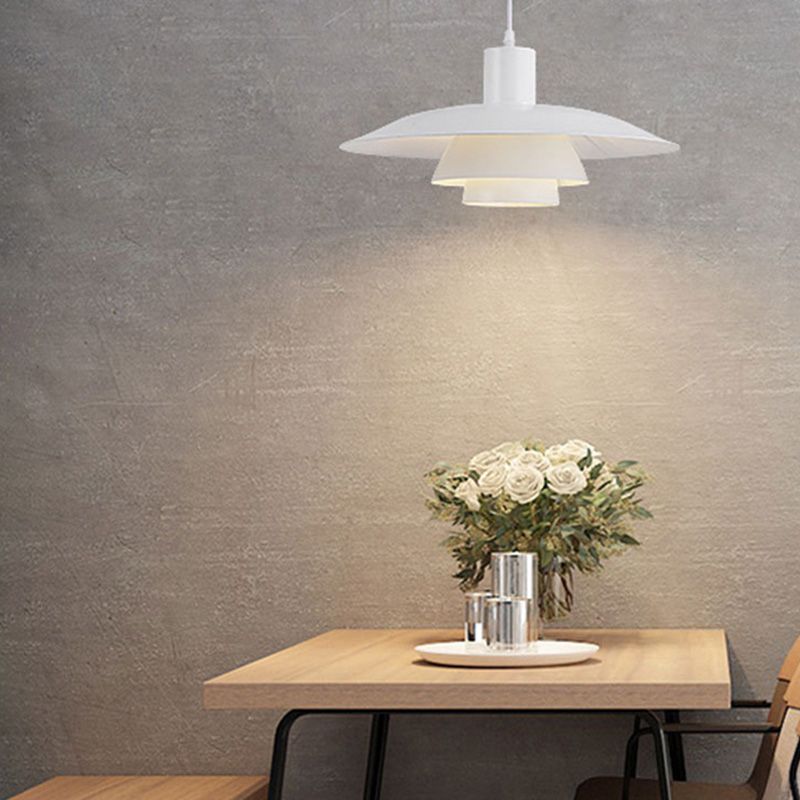 1 Bulb 3-Layers Design Hanging Lamp Kit Modern White Metal Pendant  for Dinning Room