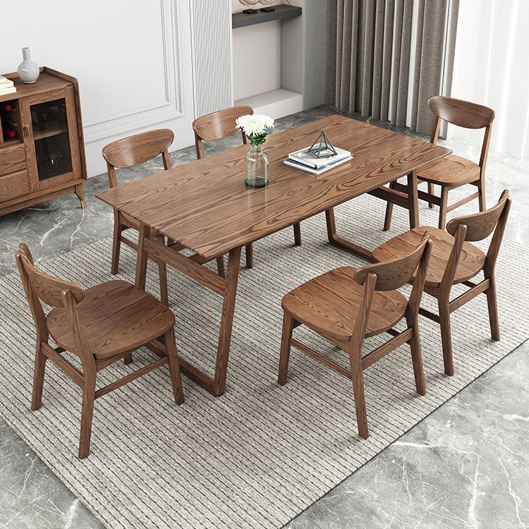 Rectangle Ash Wood Table in Walnut Contemporary Wooden Dining Table with Double Pedestal