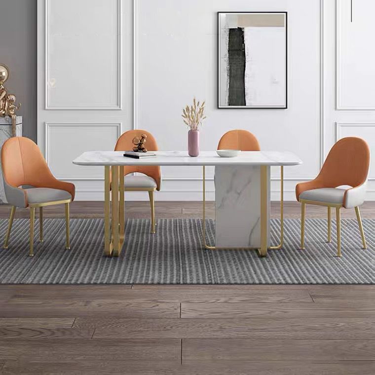 Stone Dining Site Table Traditional Luxury Rectangle Table with Double Pedestal
