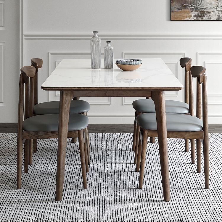 Sintered Stone Top Rectangle Table in White Kitchen Table with Wooden 4 Legs