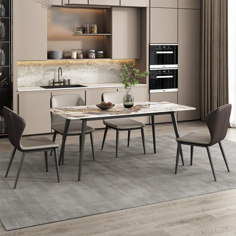 Glam Sintered Stone Table Rectangle Table with Metal Legs for Kitchen