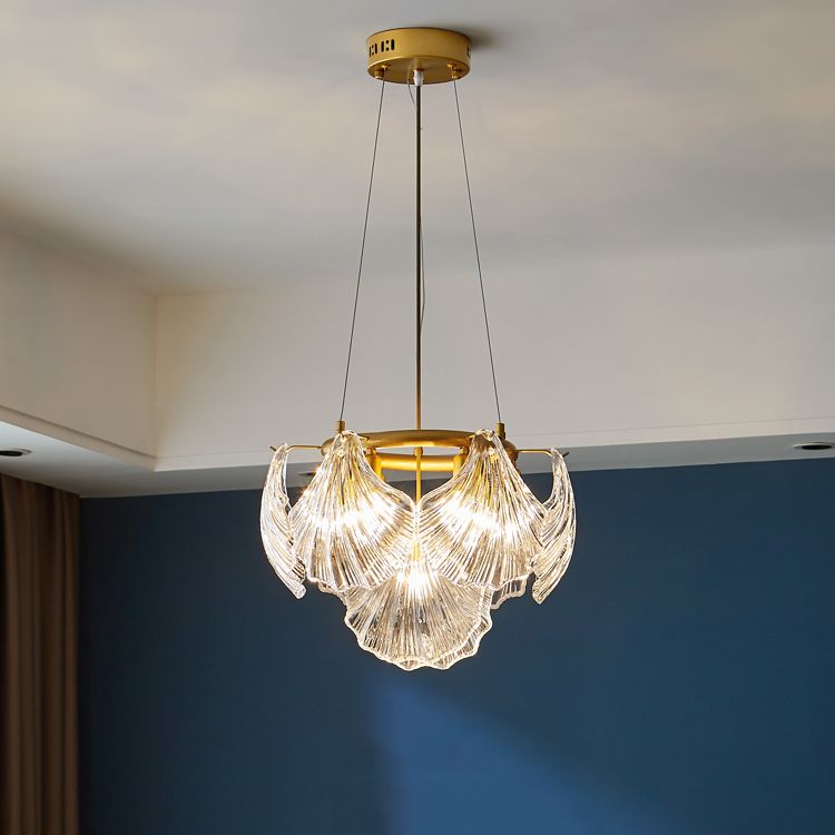 Modern Style Chandelier Lighting Fixtures Glass Metal Shell Shape Chandelier for Bedroom