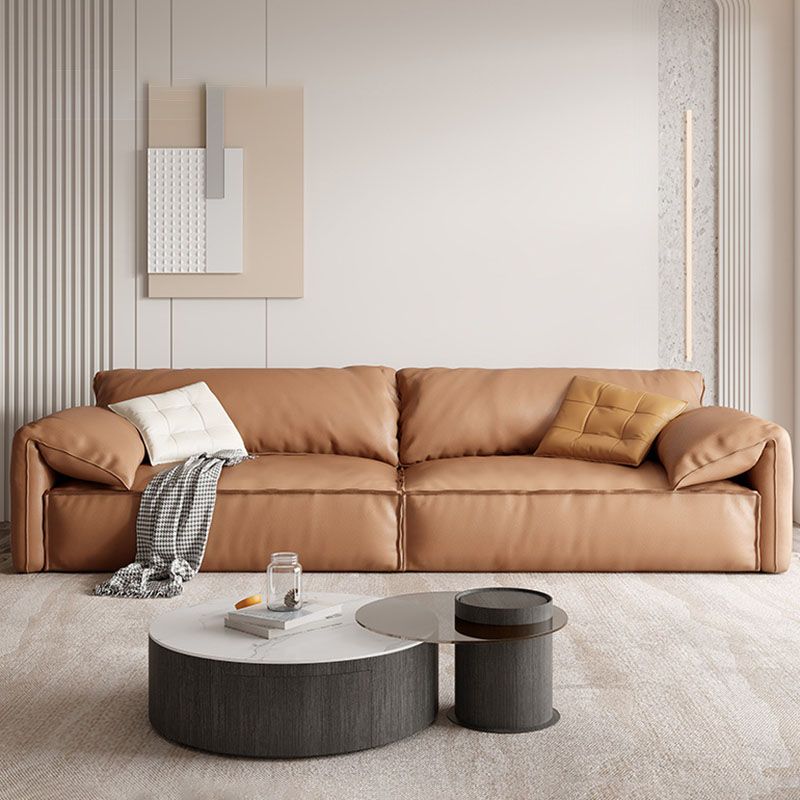 Modern Sewn Pillow Back Sofa 31.49" H Faux Leather Pillow Top Arm Sofa