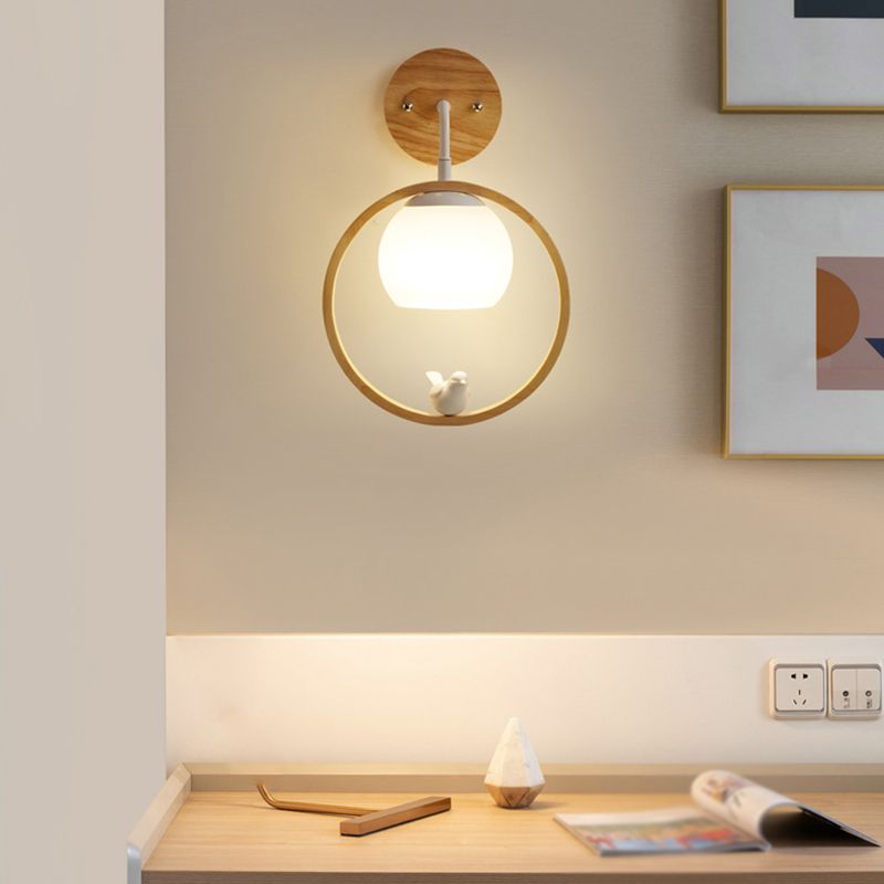 Contemporary Wood Lighting White Globe Shaded Wall Light for Hallway