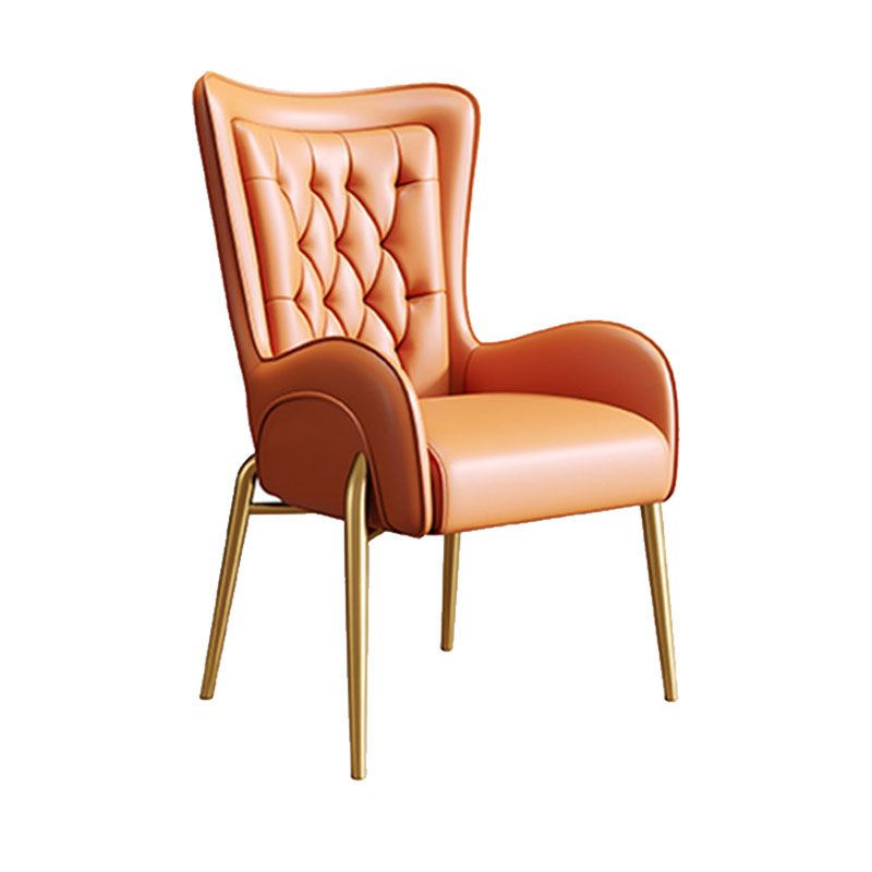 Glam Metal Dining Room Chairs Faux Leather Dining Arm Chair for Restaurant Use