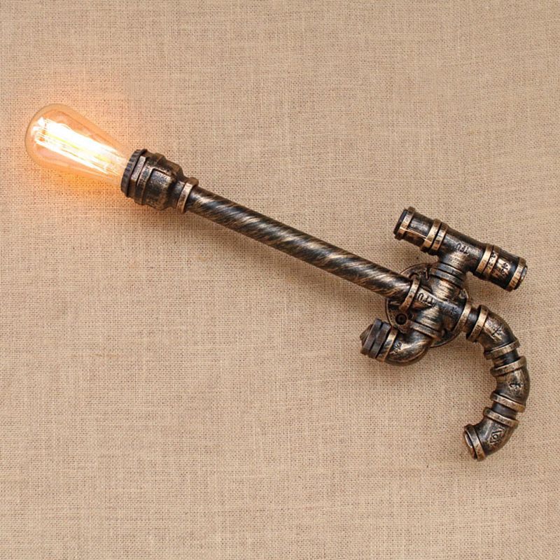 1 Bulb Gun Shaped Wall Sconce with Pipe Design Warehouse Style Antique Bronze Iron Wall Mounted Light