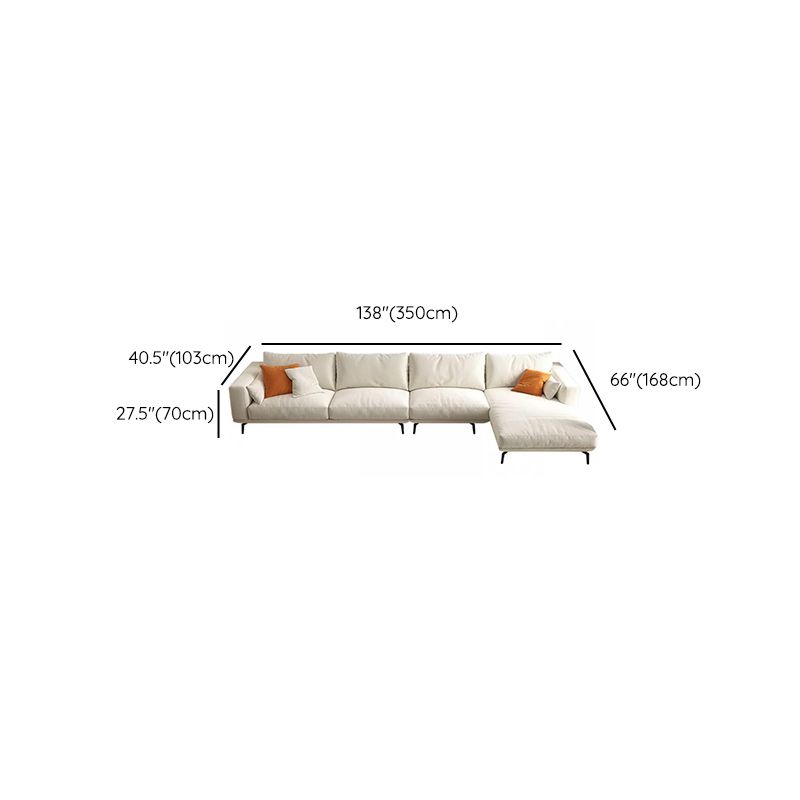 Square Arm Loose Back Sofa and Chaise Slipcovered White Fabric Sofa