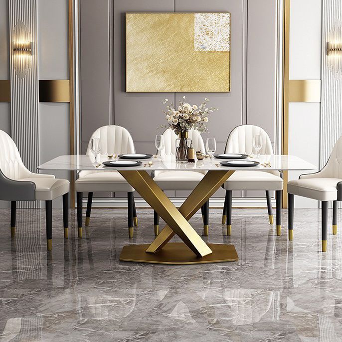 Metal Contemporary Rectangular Table Sintered Stone Table for Dining Room