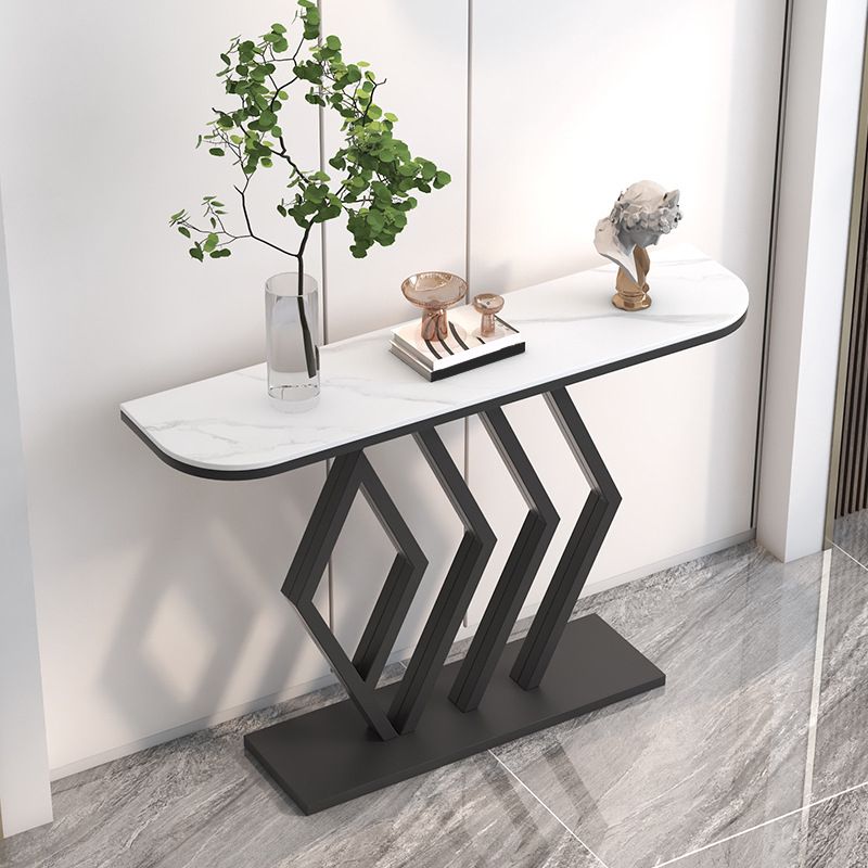 11" Wide Stone Contemporary Console Table Half Moon Console Sofa Table