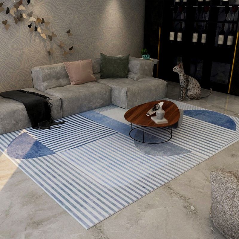 Light Blue Modern Rug Polyester Abstract Graphic Rug Non-Slip Backing Rug for Drawing Room