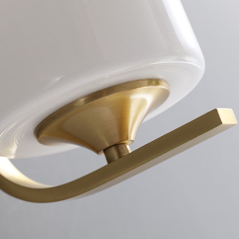 1 Light Drum Shade Wall Sconce Light Modernism Style White Glass Wall Lamp in Brass for Bedroom