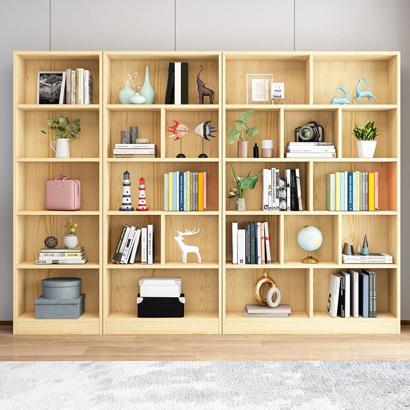 Scandinavian Solid Wood Cubby Storage Bookcase with Closed Back in Natural