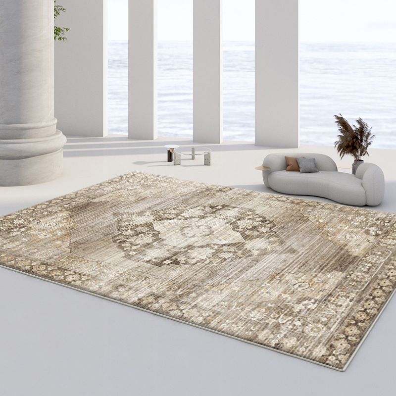 Light Gray Retro Rug Polyester Graphic Indoor Rug Washable Rug for Sitting Room