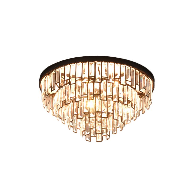 4/6-Bulb Tiered Tapered Flush Chandelier Vintage Black K9 Strip Crystal Flush Mounted Ceiling Light Fixture