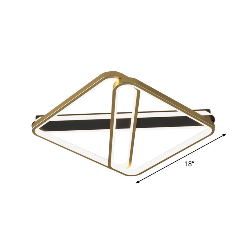 Modernist LED Semi-Flush Mount Gold Squared Ceiling Fixture with Metallic Shade in Warm/White Light