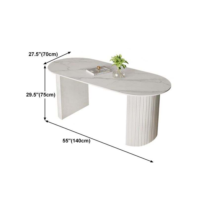 White Two Base Dining Table Modern White Stone Top Dining Table for Living Room