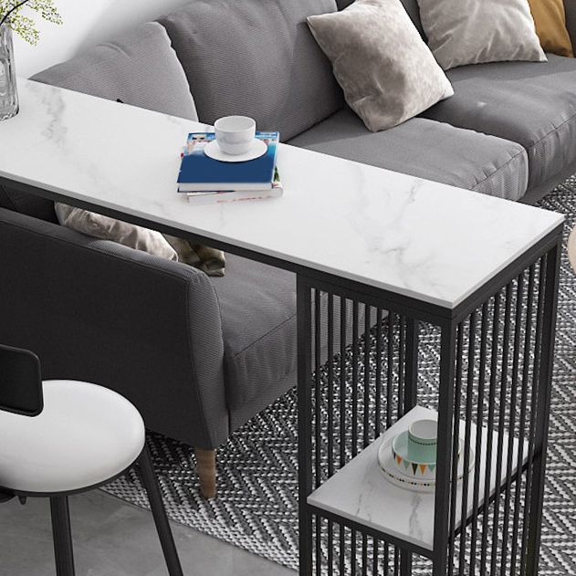 1/3 Pieces Glam Iron Bar Table Set Rectangle Stone Top Bistro Set with Shelf