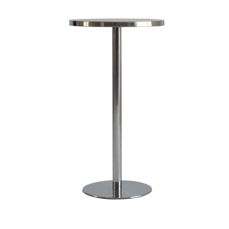 Contemporary Bar Dining Table Steel Bar Height Cocktail Table with Pedestal Base in Silver