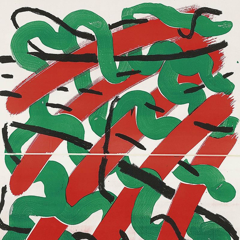 Artistry Interweaving Pattern Mural Red and Green Living Room Wall Decor, Made to Measure