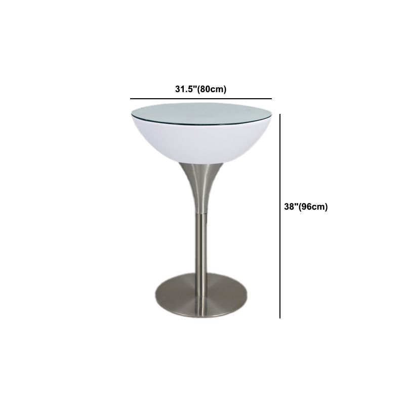 Modern White Plastic Counter Table with Round Table Top Silver Pedestal Table