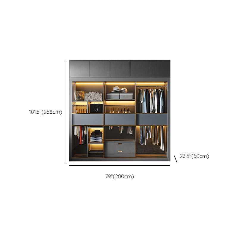 Grey Contemporary Wardrobe Closet Sliding Wardrobe Armoire with Drawer