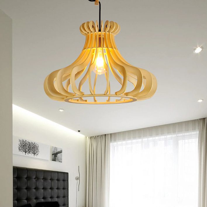 Iluminación colgante en forma de cebolla contemporánea Madera 1 Lámpara colgante de dormitorio ligero en beige