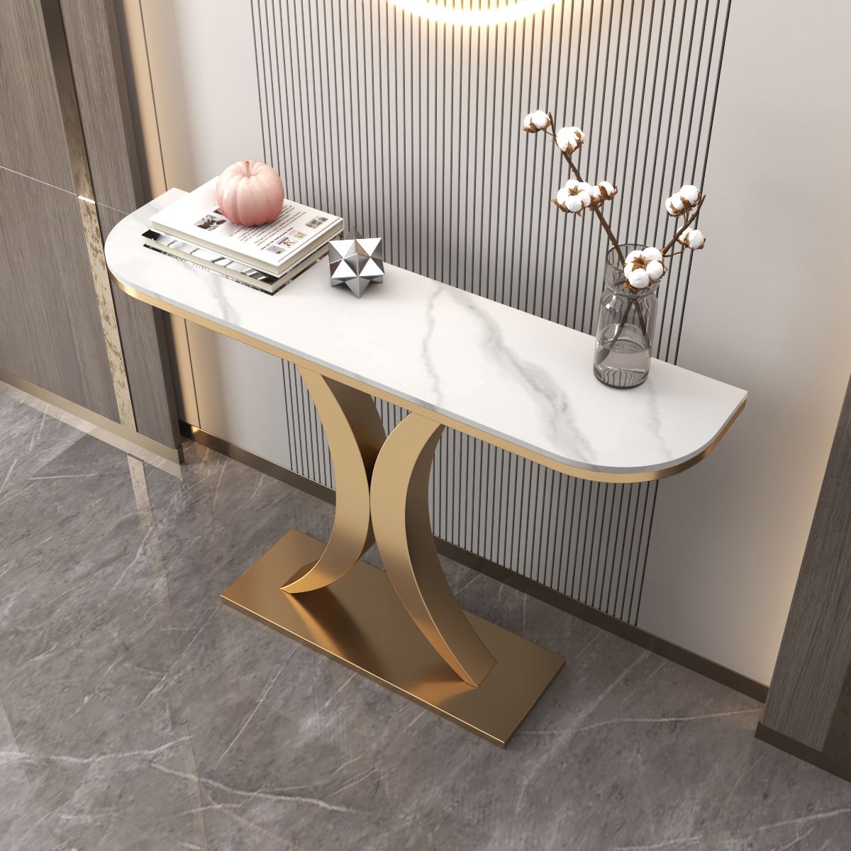 Half Moon Console Table 31.49" High Accent Table, Scratch Resistan